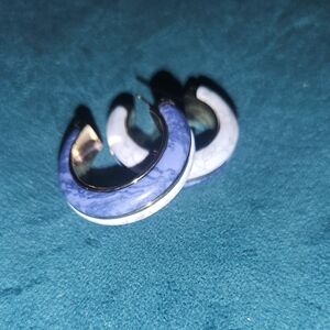Hoops- Two-Tone Denim color hoop earrings